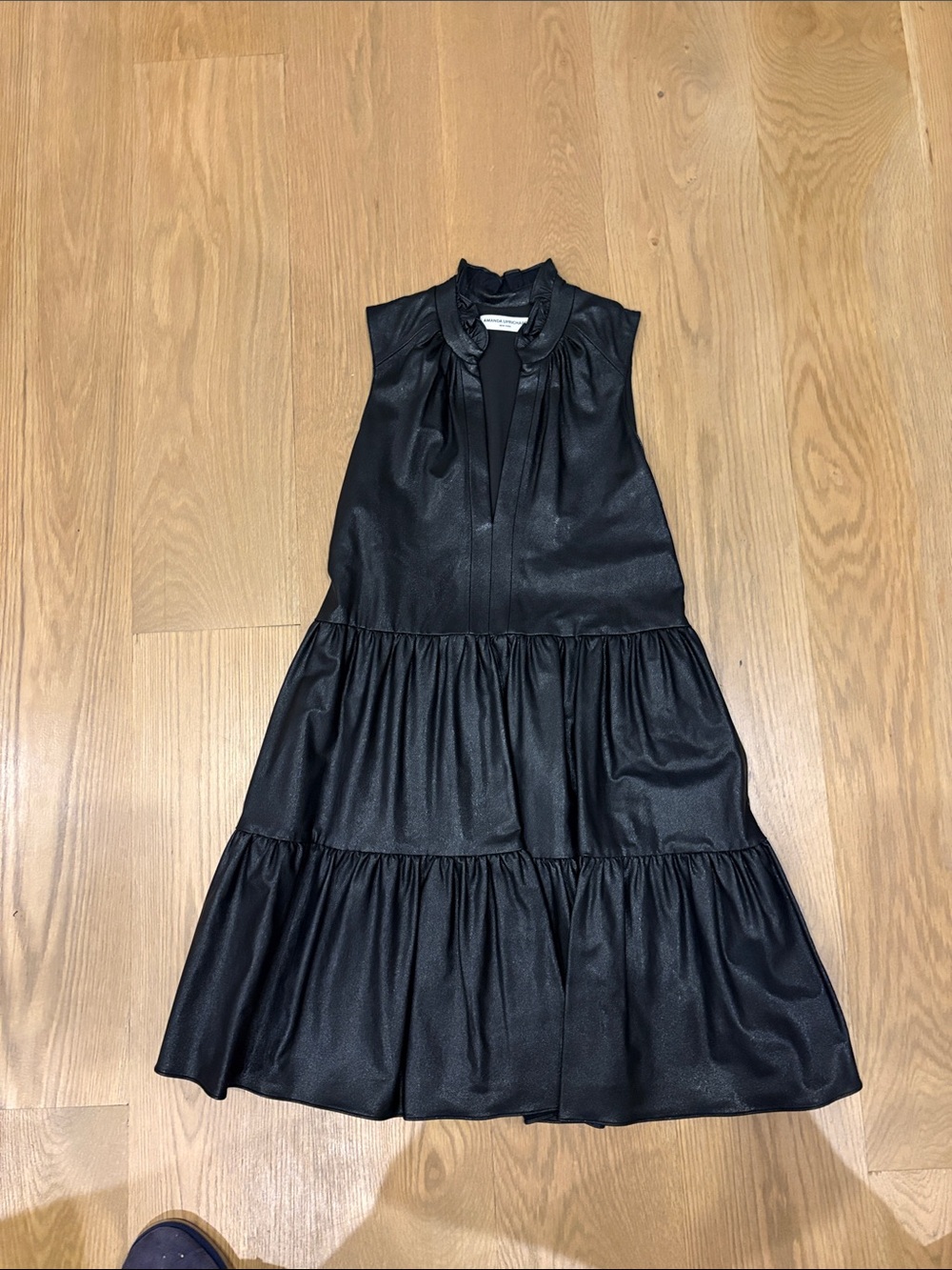Amanda Uprichard Black Sleeveless Tiered Midi Dress